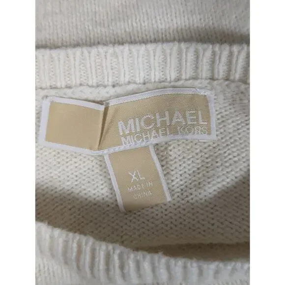 MICHAEL KORS! VANILLA CREAM BELL SLEEVE GOLD STUDDED SCOOP SWEATER! SZ XL - Picture 7 of 10